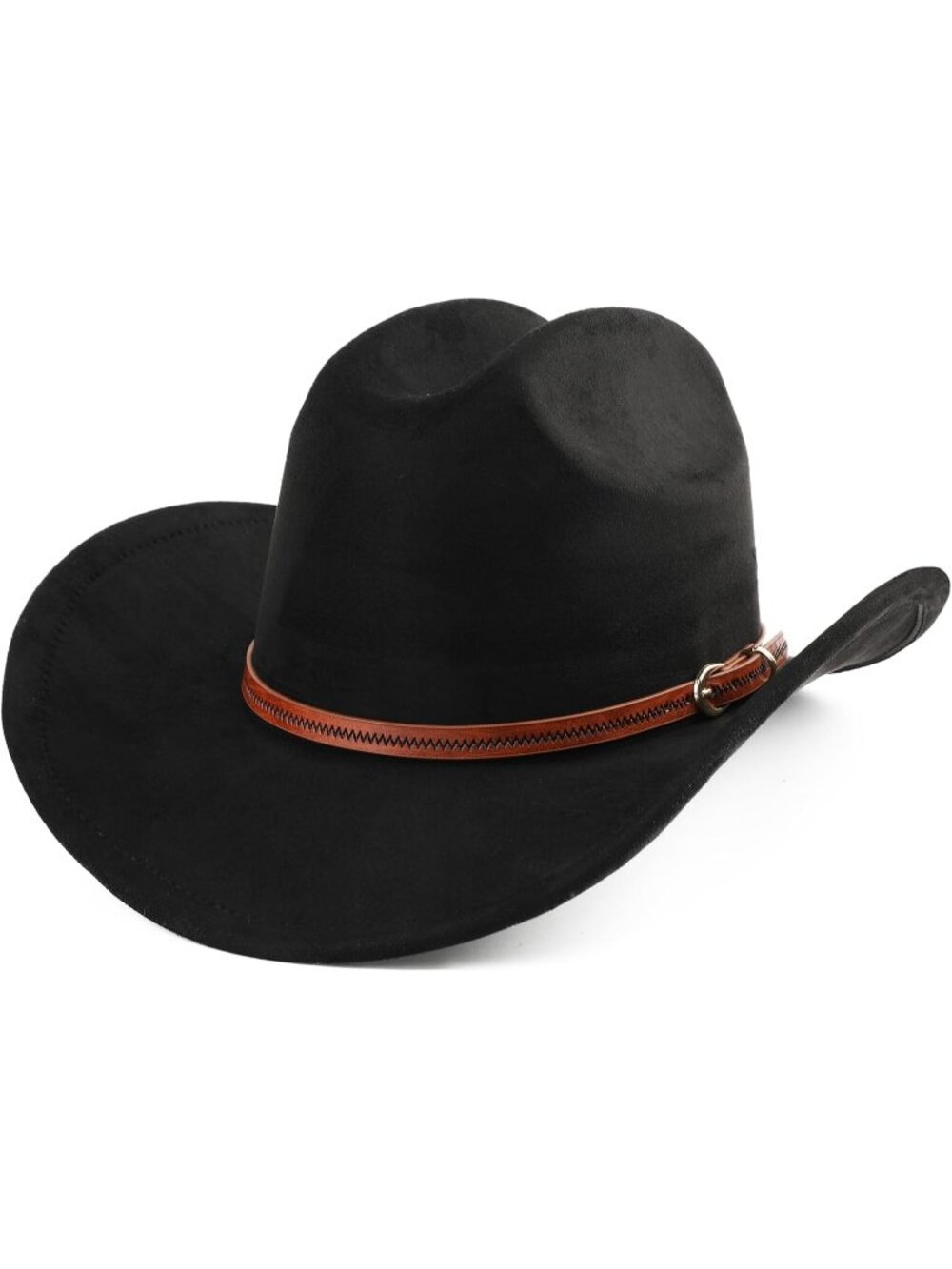 Men's Black Faux Suede Wide Brim Western Cowgirl Cowboy Hat